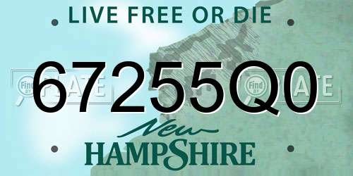 67255Q0 New Hampshire License Plate