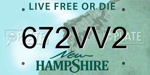 672VV2 New Hampshire License Plate
