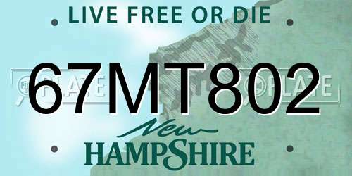 67MT802 New Hampshire License Plate