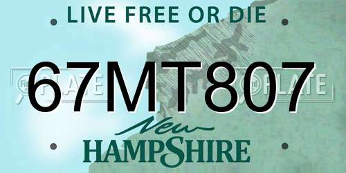 67MT807 New Hampshire License Plate