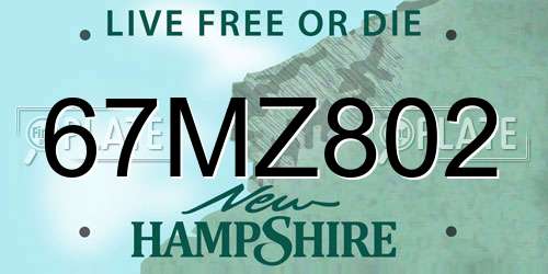 67MZ802 New Hampshire License Plate