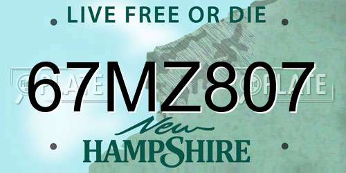 67MZ807 New Hampshire License Plate
