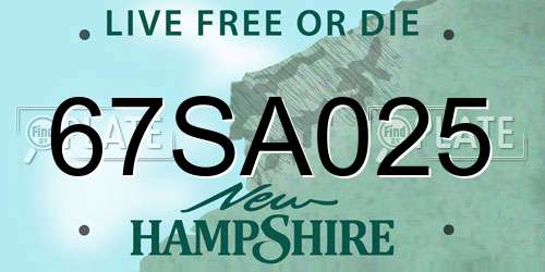 67SA025 New Hampshire License Plate