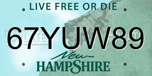67YUW89 New Hampshire License Plate