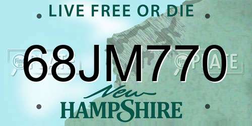 68JM770 New Hampshire License Plate