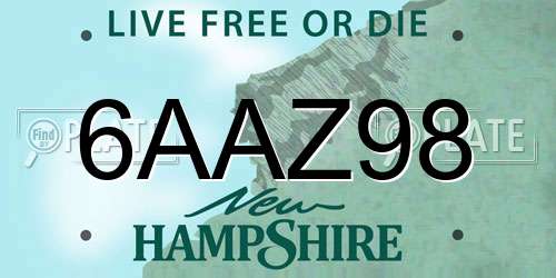 6AAZ98 New Hampshire License Plate