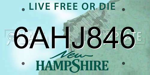 6AHJ846 New Hampshire License Plate