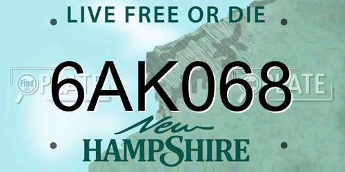 6AK068 New Hampshire License Plate