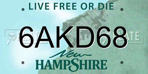 6AKD68 New Hampshire License Plate