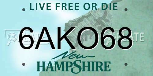 6AKO68 New Hampshire License Plate