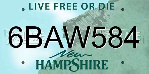 6BAW584 New Hampshire License Plate