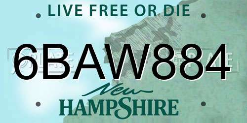 6BAW884 New Hampshire License Plate
