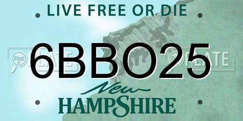 6BBO25 New Hampshire License Plate
