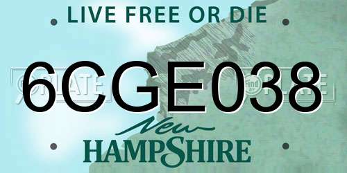 6CGE038 New Hampshire License Plate
