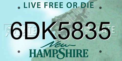 6DK5835 New Hampshire License Plate