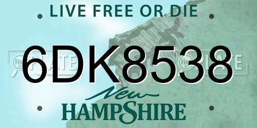 6DK8538 New Hampshire License Plate