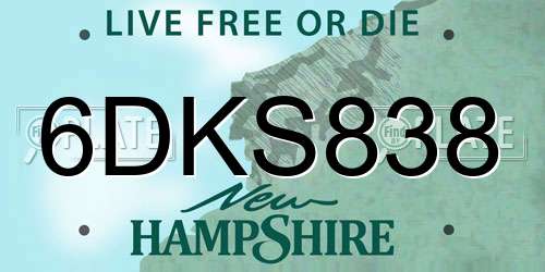 6DKS838 New Hampshire License Plate