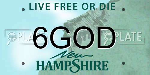6GOD New Hampshire License Plate