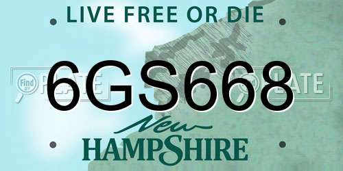 6GS668 New Hampshire License Plate