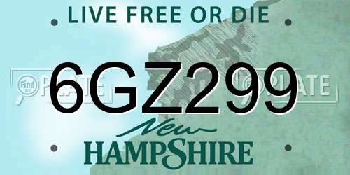 6GZ299 New Hampshire License Plate