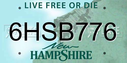 6HSB776 New Hampshire License Plate