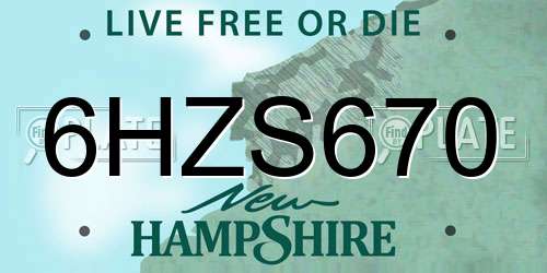 6HZS670 New Hampshire License Plate