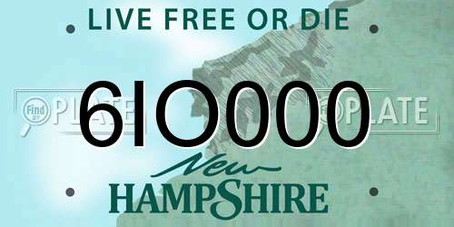 6IO000 New Hampshire License Plate