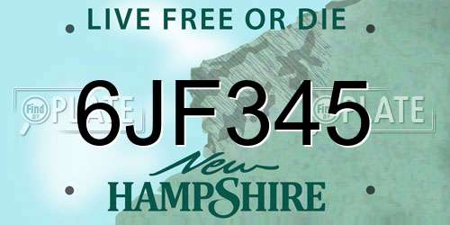 6JF345 New Hampshire License Plate