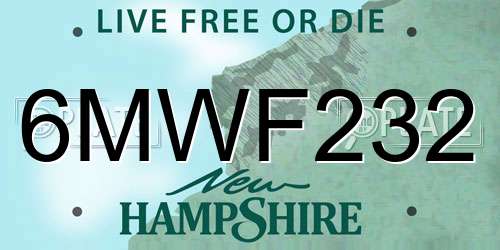 6MWF232 New Hampshire License Plate