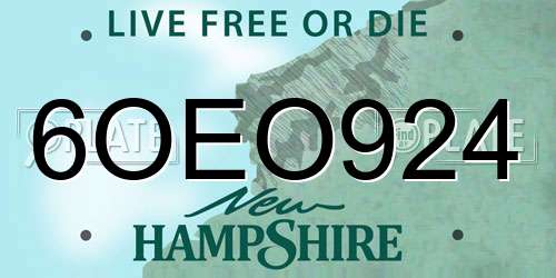 6OEO924 New Hampshire License Plate