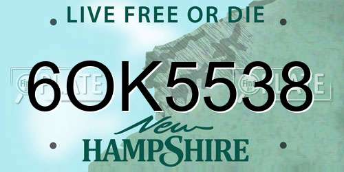 6OK5538 New Hampshire License Plate