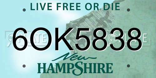 6OK5838 New Hampshire License Plate