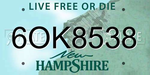 6OK8538 New Hampshire License Plate