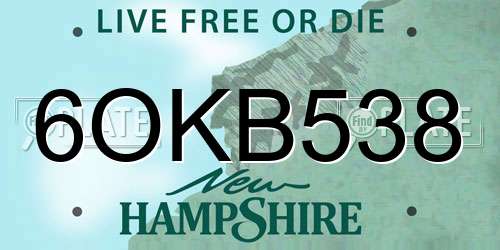 6OKB538 New Hampshire License Plate