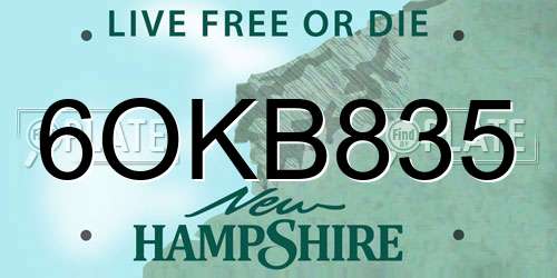 6OKB835 New Hampshire License Plate