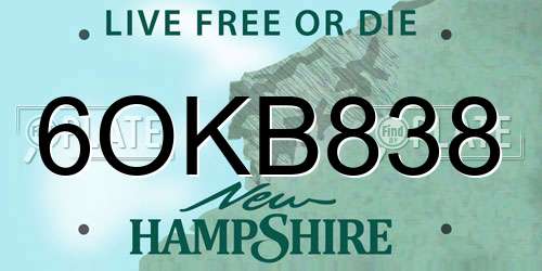 6OKB838 New Hampshire License Plate