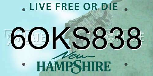 6OKS838 New Hampshire License Plate