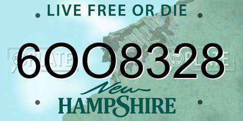 6OO8328 New Hampshire License Plate