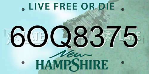 6OQ8375 New Hampshire License Plate