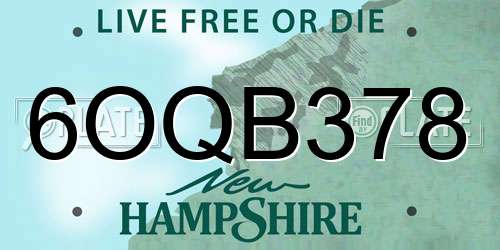 6OQB378 New Hampshire License Plate