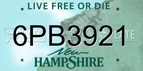 6PB3921 New Hampshire License Plate