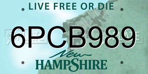 6PCB989 New Hampshire License Plate