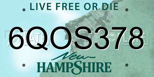 6QOS378 New Hampshire License Plate
