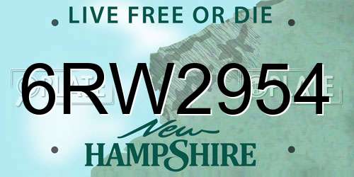 6RW2954 New Hampshire License Plate