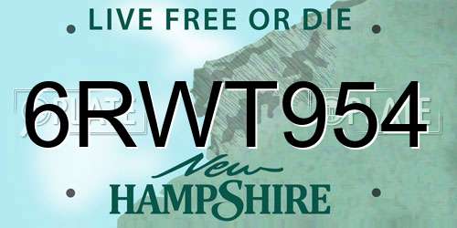6RWT954 New Hampshire License Plate