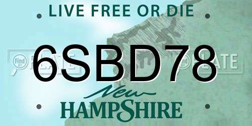 6SBD78 New Hampshire License Plate