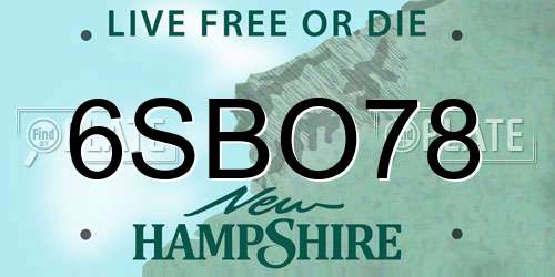 6SBO78 New Hampshire License Plate
