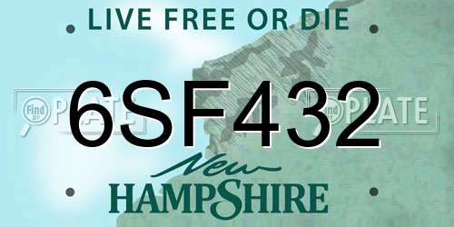 6SF432 New Hampshire License Plate