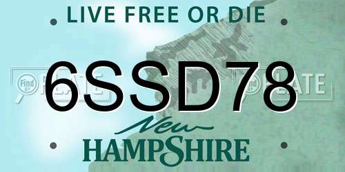 6SSD78 New Hampshire License Plate