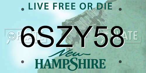 6SZY58 New Hampshire License Plate